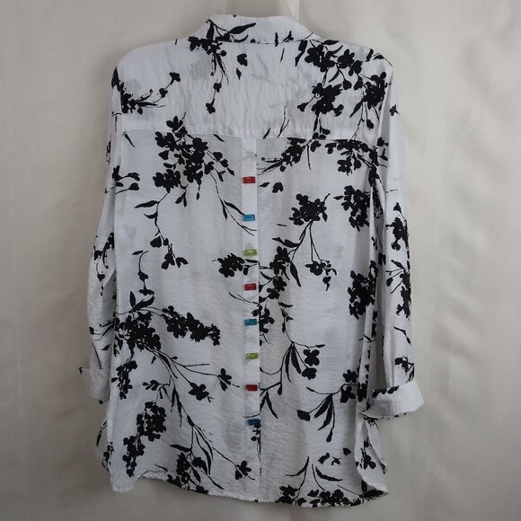 Multiples | Black & White Floral Print Crinkle Woven Blouse Shirt | Size S - Picture 6 of 8
